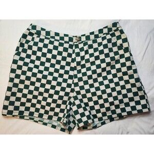 Women's High Rise Green Checkered Shorts 80s Skater Vans Pockets XL Bold Summer